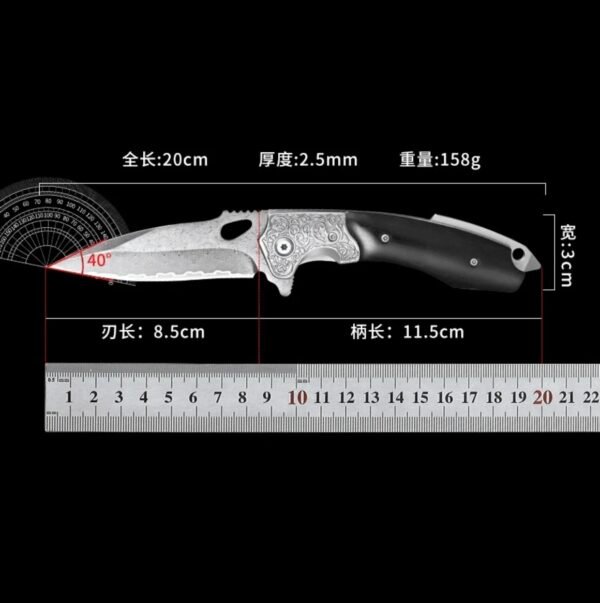 Diamond-patterned Damascus steel folding knife