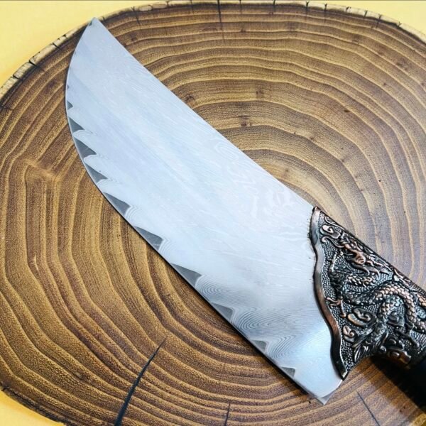 Dragon-patterned Damascus steel round-headed small kitchen knife